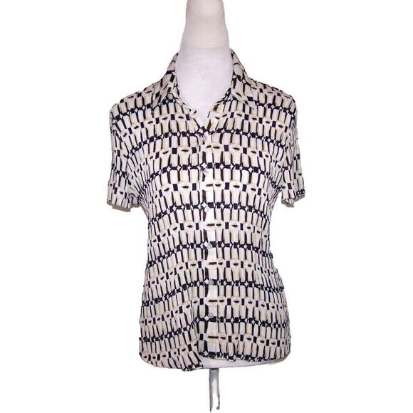 Essentials by Milano Shirt Top Large Mini Accordion Pleat Button Up Short Sleeve - Picture 1 of 8